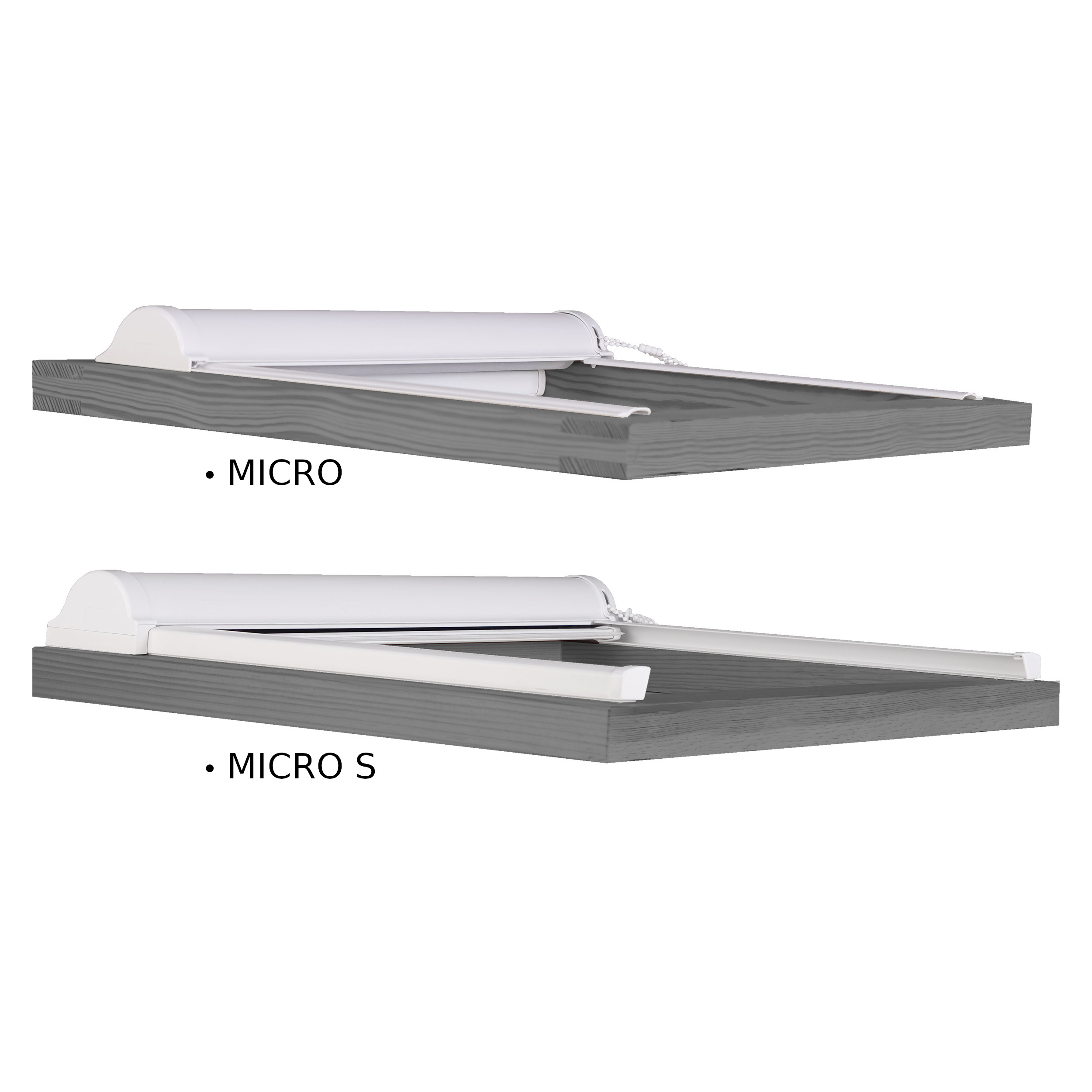 Differences MICRO MICRO S Roller Blinds MICRO in a cassette - mounted on the glazing beads